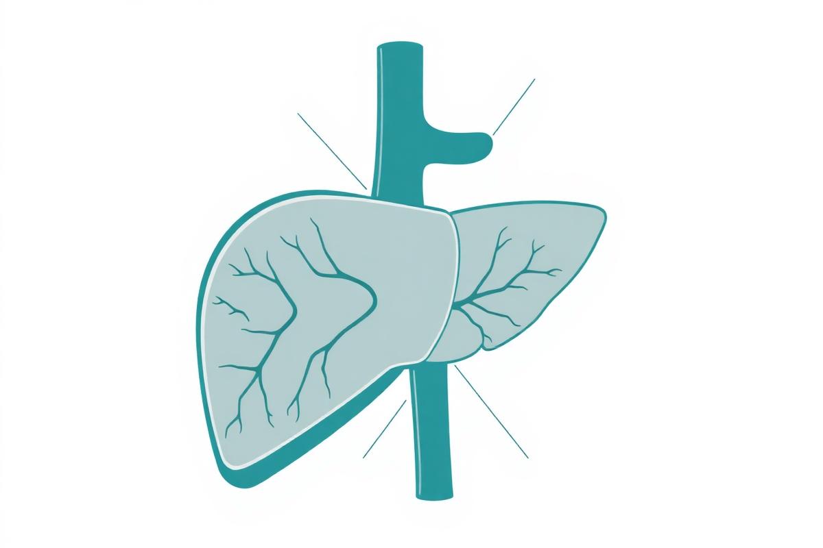 Illustration of the liver in a clinical reference style