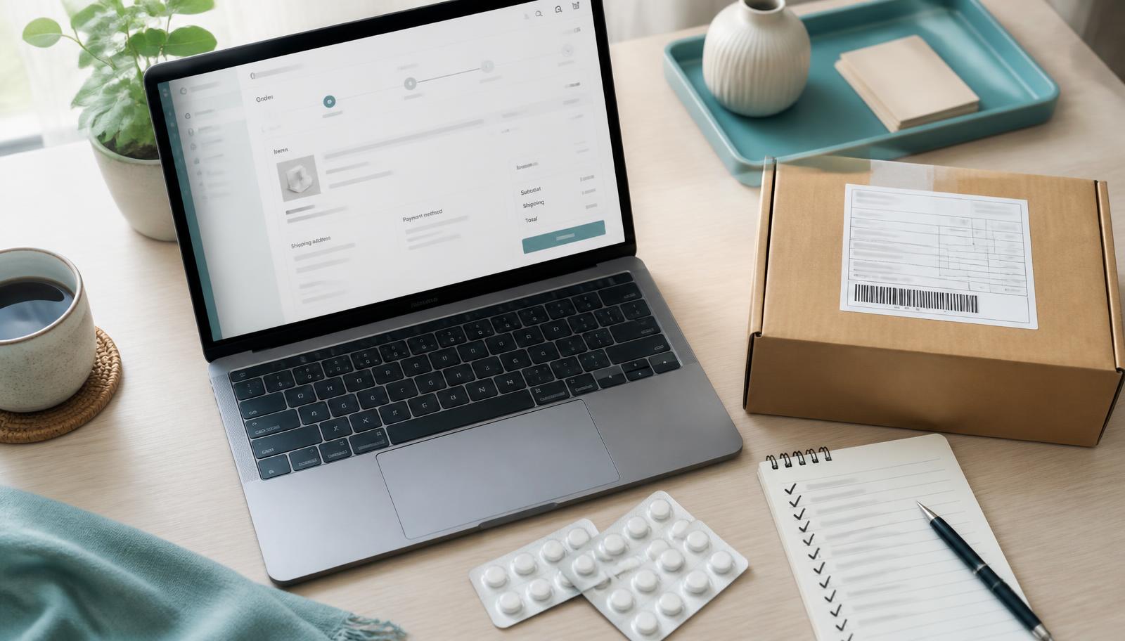A desk with research notes and a laptop for vendor comparison